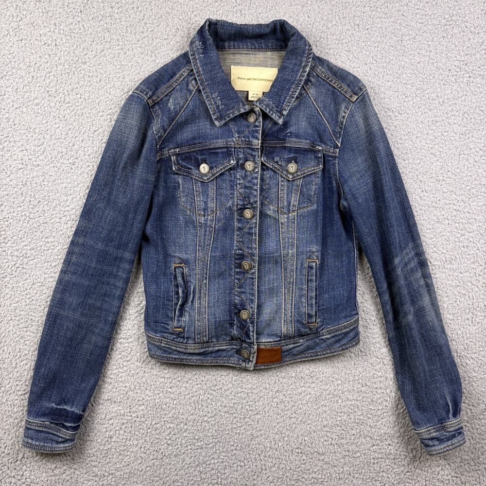 Pilcro Anthropologie Jean Jacket Womens Extra Small Blue Denim Trucker Stretch